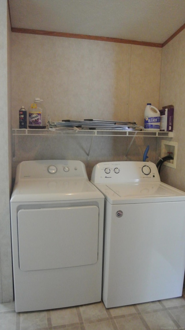 8 Barn Ln, Milford, CT 06460 - washroom with crown molding and washing machine and dryer