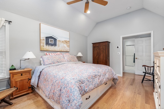 132 Deerwood Rd, Tolland, CT 06084 - bedroom featuring vaulted ceiling, light wood-style floors, and a ceiling fan
