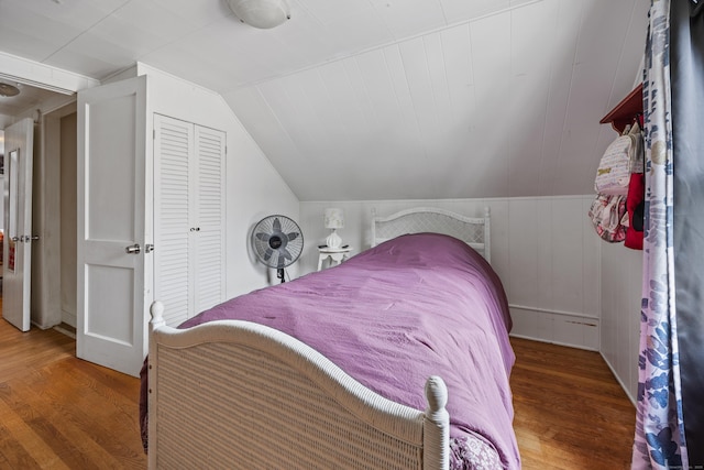 170 Celia Dr, Waterbury, CT 06705 - bedroom with wood finished floors, lofted ceiling, and a closet