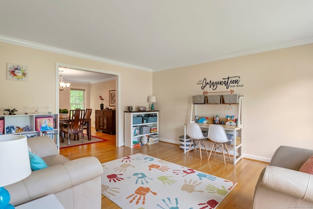 54 Round Hill Rd, Manchester, CT 06040 - living area featuring crown molding, a chandelier, and wood finished floors