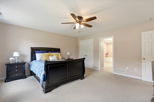 54 Round Hill Rd, Manchester, CT 06040 - bedroom with light colored carpet, ensuite bath, a ceiling fan, and a closet