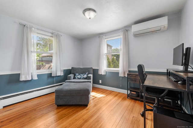 10 Harding Ave, Newington, CT 06111 - office space featuring a wall mounted air conditioner, healthy amount of natural light, light wood-style floors, and a baseboard radiator