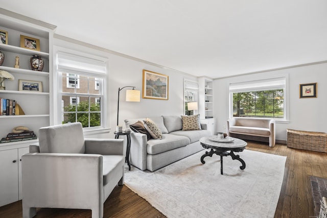 66 Concord St, West Hartford, CT 06119 - living room featuring wood finished floors and built in features