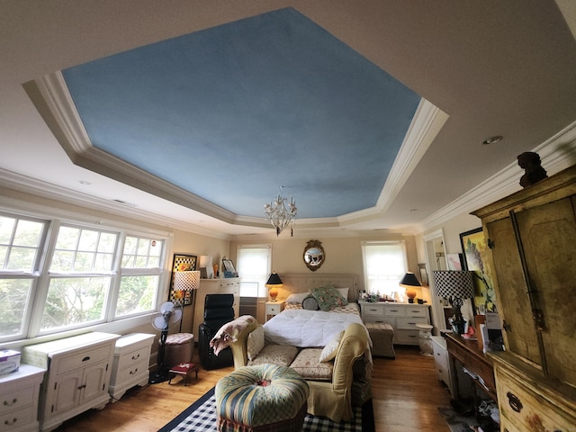 8 Caddy Rd, Norwalk, CT 06851 - bedroom with a raised ceiling, crown molding, wood finished floors, and a chandelier