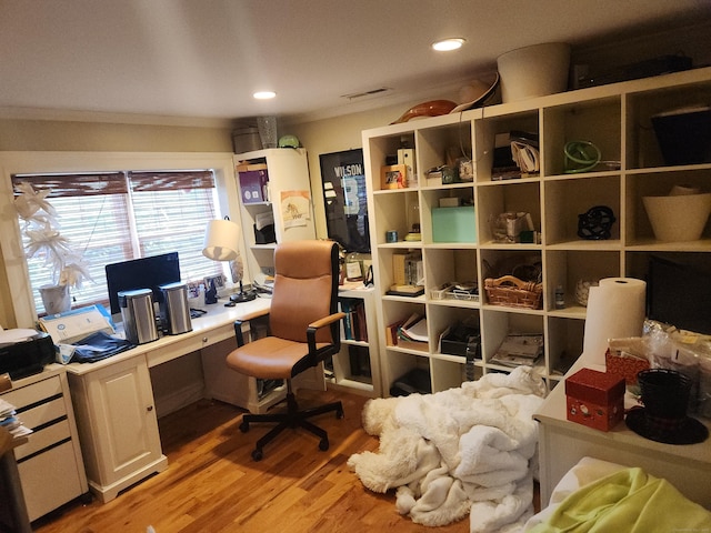 8 Caddy Rd, Norwalk, CT 06851 - home office featuring light wood-style flooring, recessed lighting, and ornamental molding