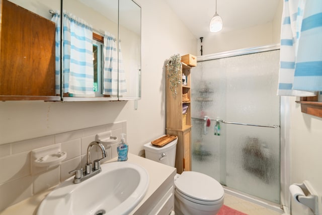 15 Revere Rd, Washington, CT 06793 - bathroom with a stall shower, tasteful backsplash, and vanity