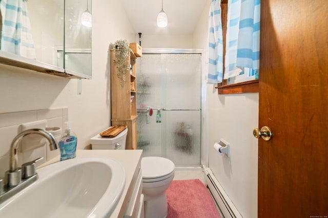 15 Revere Rd, Washington, CT 06793 - full bath with a baseboard radiator, a stall shower, and vanity