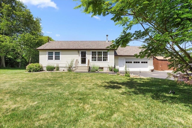 367 Pine Hill Rd, Sterling, CT 06377 - ranch-style house with an attached garage, concrete driveway, a front lawn, and entry steps