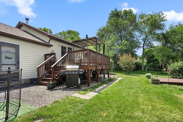 367 Pine Hill Rd, Sterling, CT 06377 - view of grassy yard with a deck, stairway, and a pergola