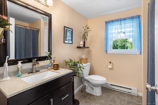 367 Pine Hill Rd, Sterling, CT 06377 - full bath featuring a baseboard heating unit, vanity, and tile patterned floors