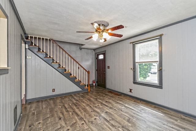 205 Lee St, West Haven, CT 06516 - foyer entrance with wood finished floors, a ceiling fan, and stairs