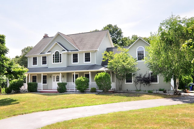 146 Pheasant Way S, Windsor, CT 06074 - colonial house with a chimney, a porch, a front lawn, and a shingled roof