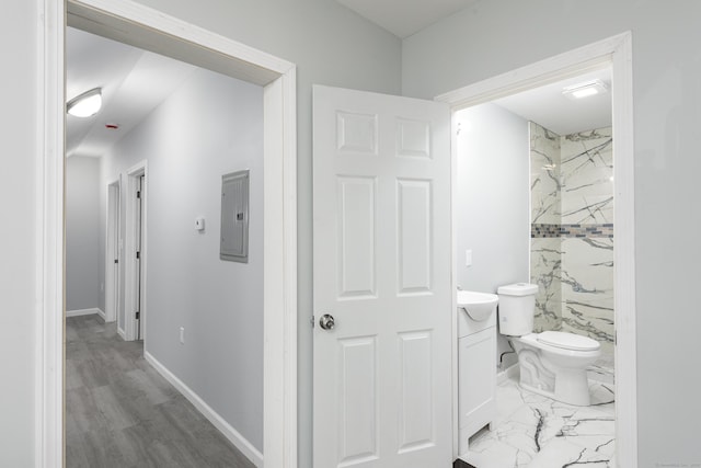37 Martin St, Hartford, CT 06120 - bathroom with electric panel, a marble finish shower, and vanity