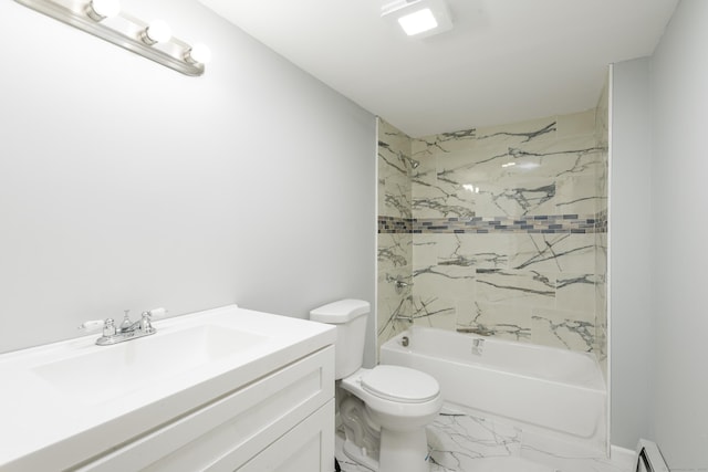 37 Martin St, Hartford, CT 06120 - full bathroom with a baseboard heating unit, marble finish floors, shower / bath combination, and vanity