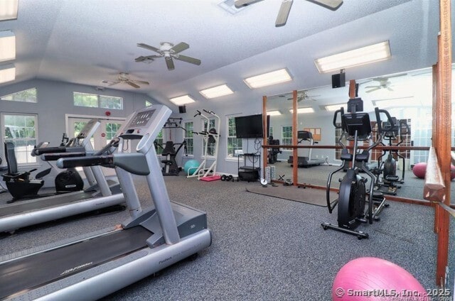 289 Carriage Crossing Ln Unit 289, Middletown, CT 06457 - workout area featuring ceiling fan and vaulted ceiling