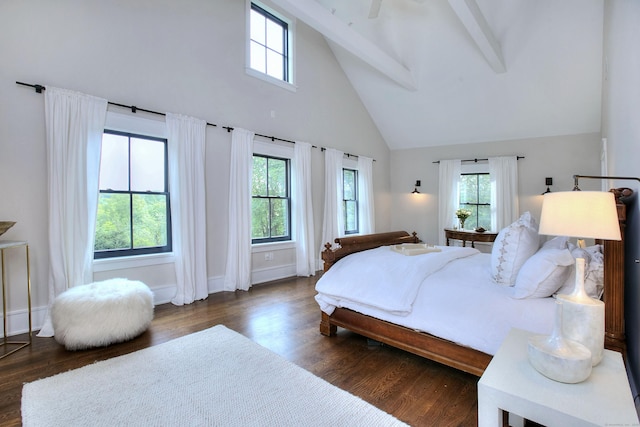 229 Good Hill Rd, Weston, CT 06883 - bedroom with high vaulted ceiling, wood finished floors, multiple windows, and beam ceiling