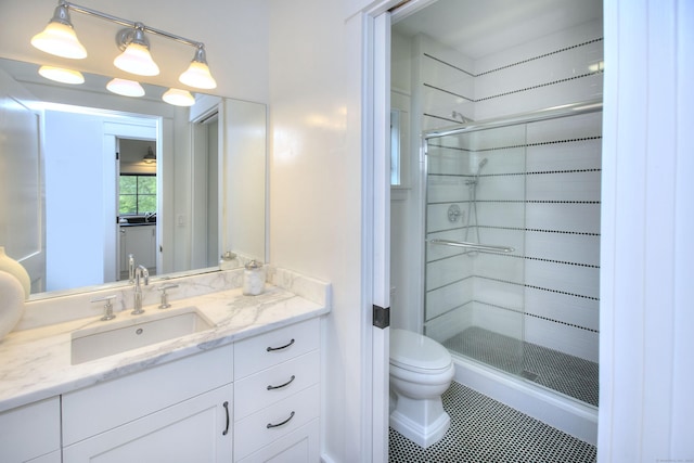 229 Good Hill Rd, Weston, CT 06883 - full bathroom featuring a stall shower, vanity, and tile patterned flooring