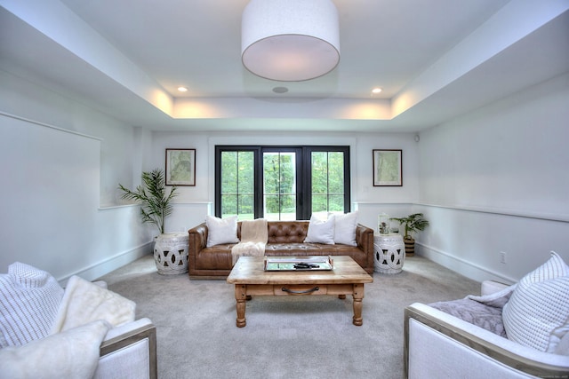 229 Good Hill Rd, Weston, CT 06883 - carpeted living area featuring a tray ceiling and recessed lighting