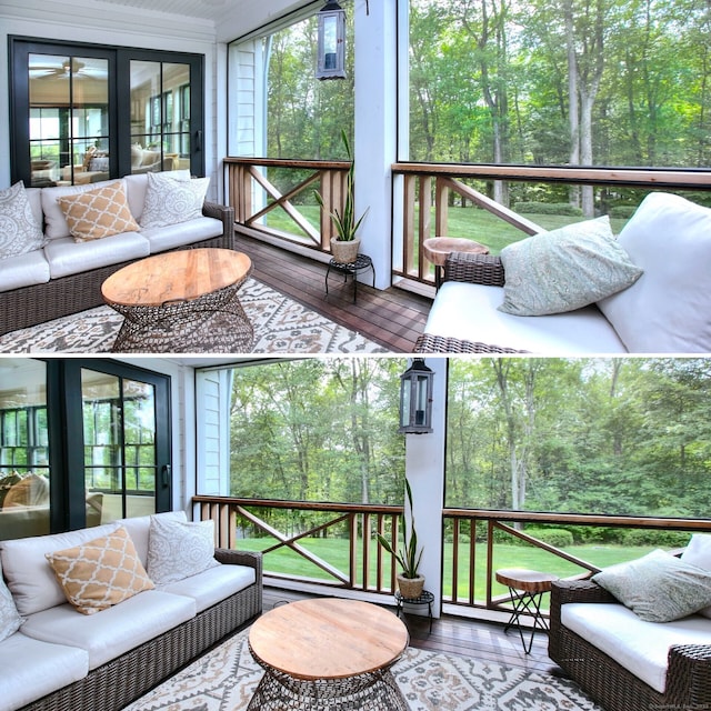 229 Good Hill Rd, Weston, CT 06883 - sunroom / solarium featuring outdoor lounge area and view of scattered trees