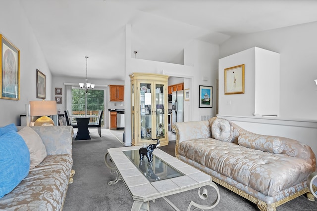 4 Russo Ter, New Haven, CT 06513 - living room with vaulted ceiling, light carpet, and a chandelier