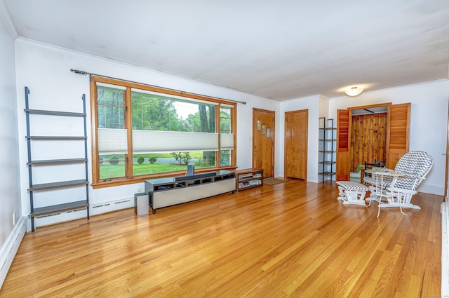 93 Glenrock Rd, Waterbury, CT 06706 - sitting room featuring light wood-style flooring, crown molding, and a baseboard heating unit