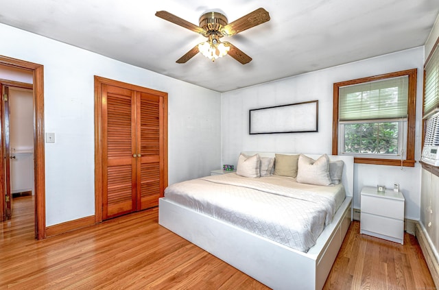 93 Glenrock Rd, Waterbury, CT 06706 - bedroom featuring a closet, light wood-type flooring, and ceiling fan