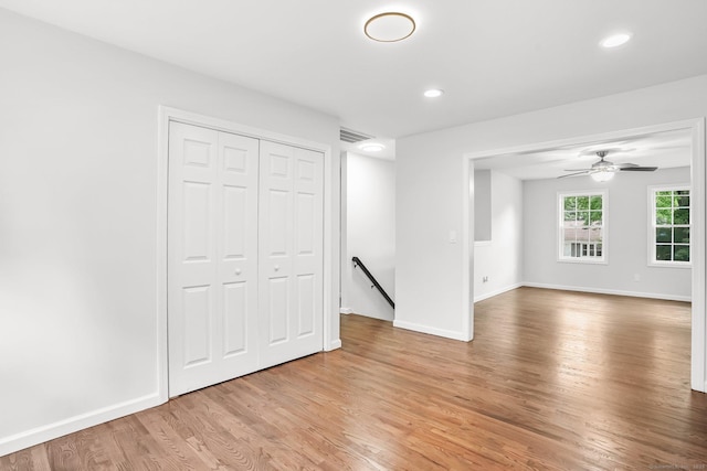 75 Beecher Ave, Shelton, CT 06484 - unfurnished living room featuring wood finished floors, recessed lighting, and ceiling fan