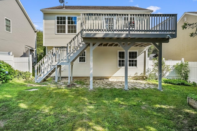 75 Beecher Ave, Shelton, CT 06484 - back of house featuring stairway, a wooden deck, and a patio