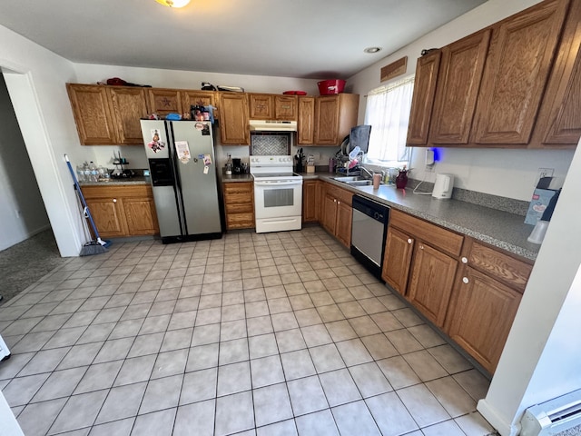 71 Harold St, West Haven, CT 06516 - kitchen with white electric stove, stainless steel fridge, dishwashing machine, under cabinet range hood, and brown cabinetry