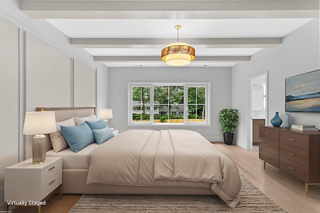 92 Westwood Rd, Fairfield, CT 06825 - bedroom with light wood-type flooring and beam ceiling