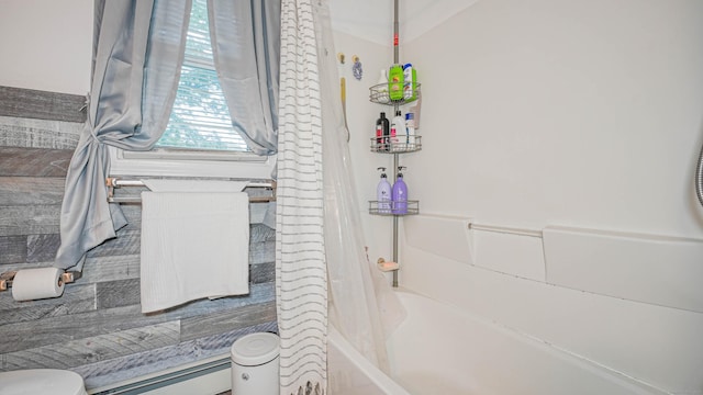 83 View Ter, East Haven, CT 06512 - full bathroom featuring shower / bath combo with shower curtain and a baseboard heating unit