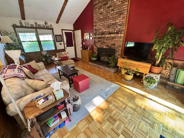 8 Juniper Rd, Windsor, CT 06095 - living room featuring beam ceiling and high vaulted ceiling
