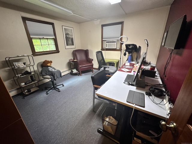 8 Juniper Rd, Windsor, CT 06095 - home office with a textured ceiling, cooling unit, a baseboard heating unit, and carpet