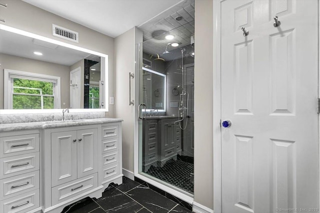 210 Highland Ave, West Haven, CT 06516 - full bathroom with marble finish floors, a stall shower, and vanity