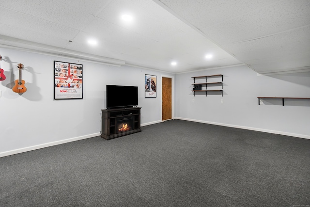 76 Cedarcrest Ct Unit 76, Shelton, CT 06484 - finished below grade area featuring a fireplace, dark colored carpet, and recessed lighting
