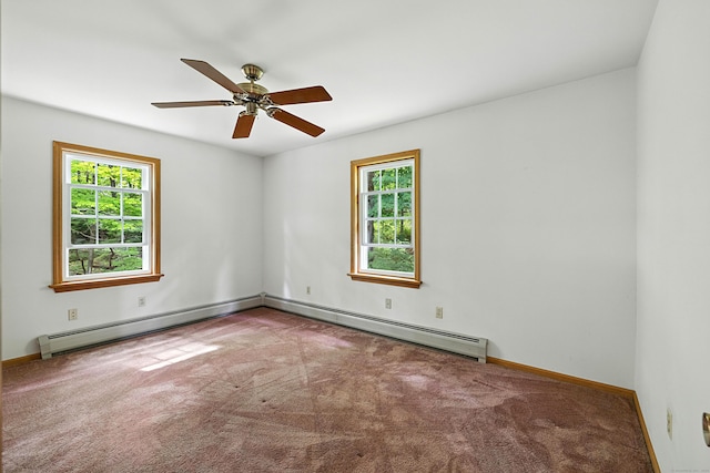 30 Park Rd, Oxford, CT 06478 - unfurnished room with plenty of natural light, carpet flooring, a baseboard radiator, and ceiling fan