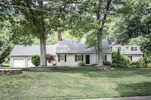 3 Olde Salem Dr, Somers, CT 06071 - new england style home featuring a front lawn, an attached garage, a chimney, and roof with shingles