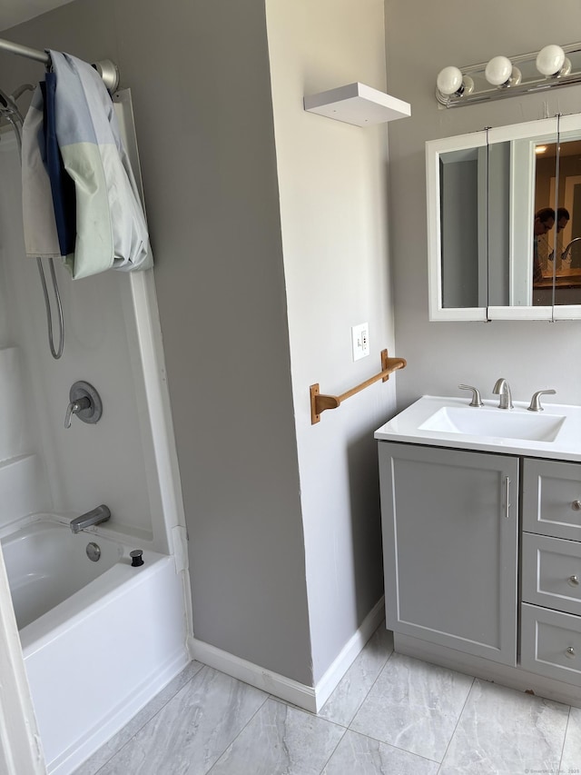 5 Quarry Ln, Portland, CT 06480 - bathroom featuring marble finish floors, vanity, and tub / shower combination