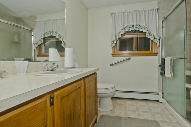 9 Mountain Rd, Granby, CT 06060 - full bathroom featuring baseboard heating, vanity, and a stall shower