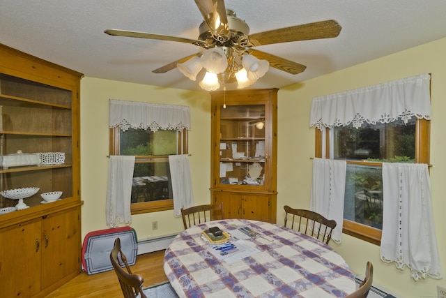 9 Mountain Rd, Granby, CT 06060 - dining area with wood finished floors, a ceiling fan, and baseboard heating