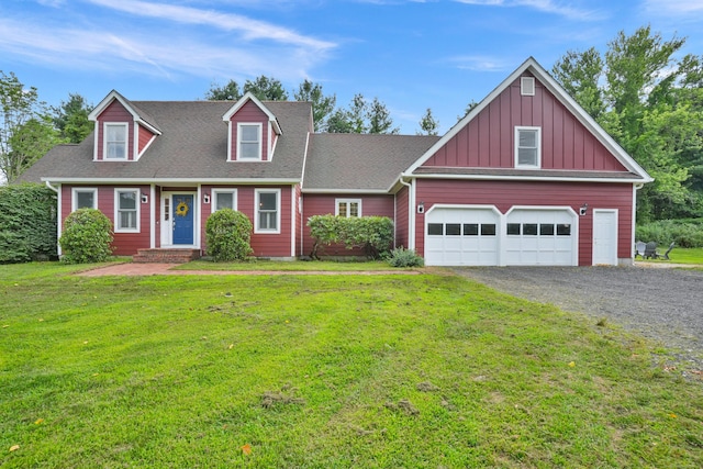 731 N Park Ave, Redding, CT 06896 - cape cod-style house with gravel driveway, board and batten siding, a front yard, and a shingled roof
