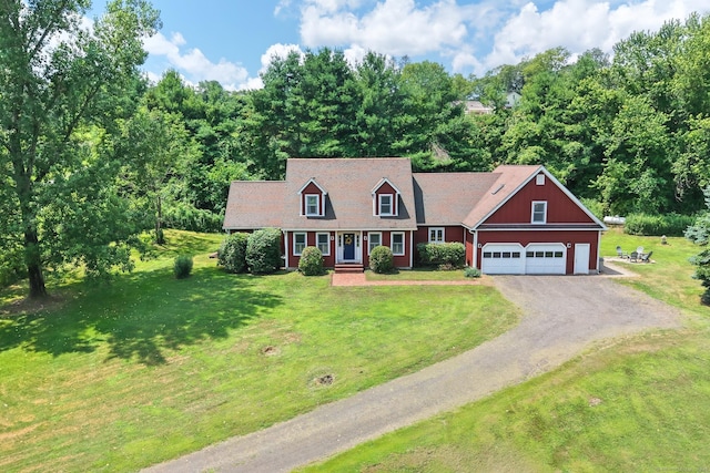 731 N Park Ave, Redding, CT 06896 - new england style home with dirt driveway, a front lawn, and a garage