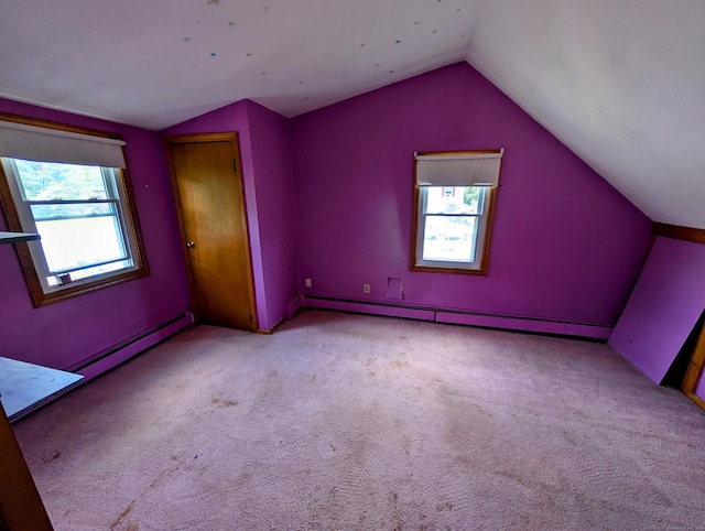 79 Dallas Ave, Plainville, CT 06062 - additional living space with baseboard heating, a baseboard radiator, lofted ceiling, plenty of natural light, and carpet floors