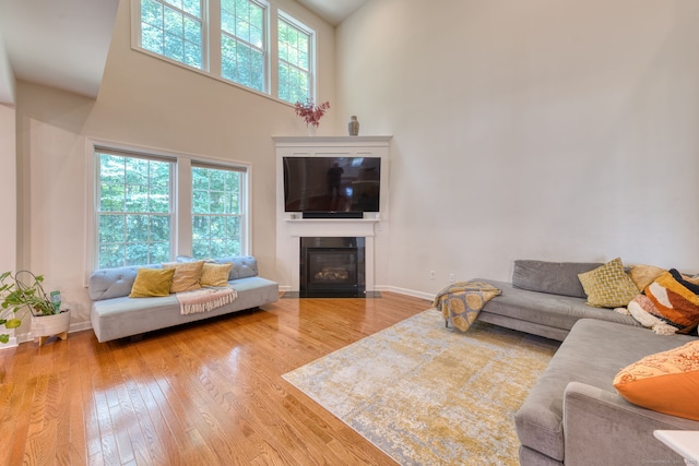 188 Sterling Dr Unit 188, Newington, CT 06111 - living area featuring a high ceiling, wood finished floors, and a glass covered fireplace