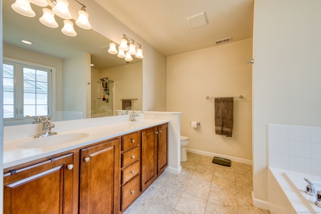 188 Sterling Dr Unit 188, Newington, CT 06111 - full bathroom with double vanity, a garden tub, tile patterned flooring, a chandelier, and a shower