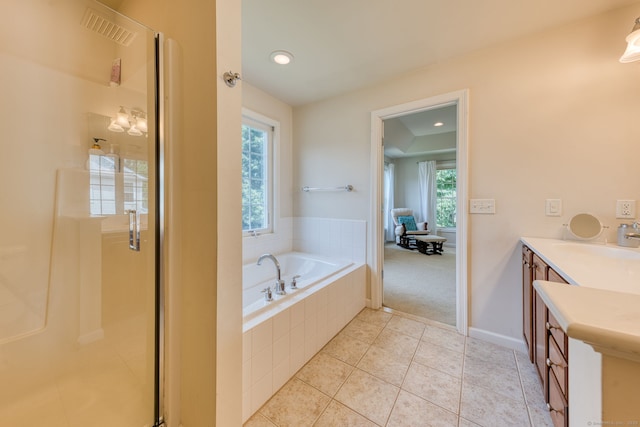 188 Sterling Dr Unit 188, Newington, CT 06111 - full bathroom with a bath, tile patterned floors, vanity, and a stall shower