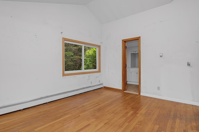 27 Tuttle Ct, Bethany, CT 06524 - unfurnished room featuring baseboard heating, light wood-style floors, and lofted ceiling
