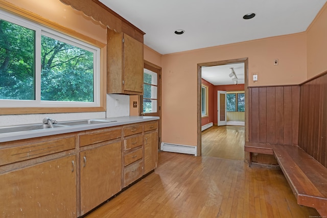 27 Tuttle Ct, Bethany, CT 06524 - kitchen with baseboard heating, light wood-style flooring, light countertops, and healthy amount of natural light
