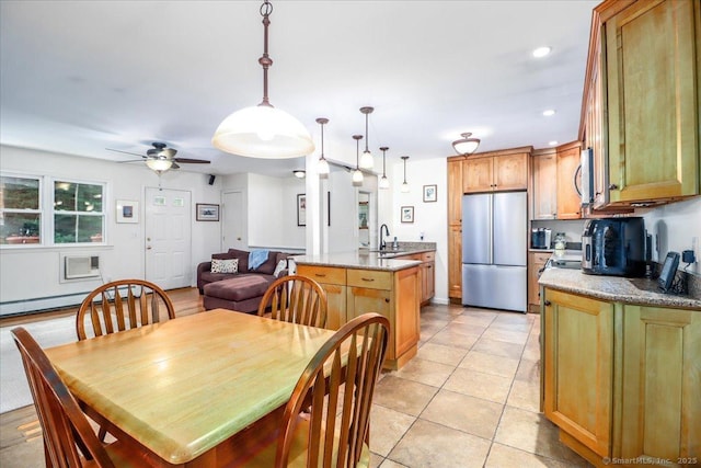 135 Green Pond Rd, Sherman, CT 06784 - dining area featuring ceiling fan, light tile patterned floors, and recessed lighting