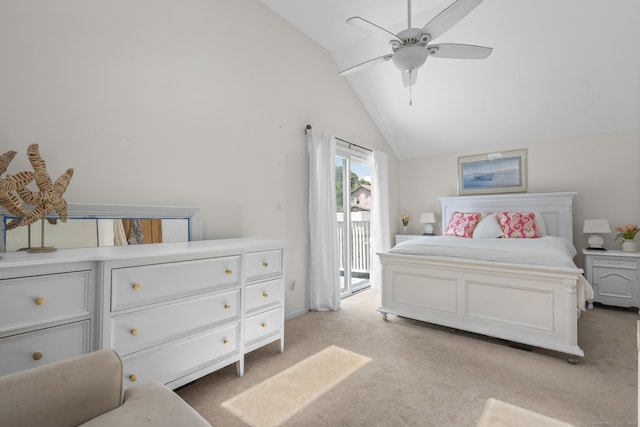 35 Lawrence Ave, Milford, CT 06460 - bedroom with lofted ceiling, access to exterior, light colored carpet, and a ceiling fan